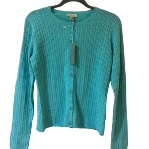 Geneva Aqua Cable 100% cashmere Cardigan